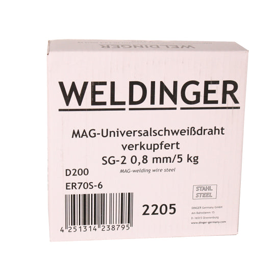 SG2 MAG-0,8 mm 5,0 kg 200er Rolle Universalschweißdraht verkupfert WELDINGER