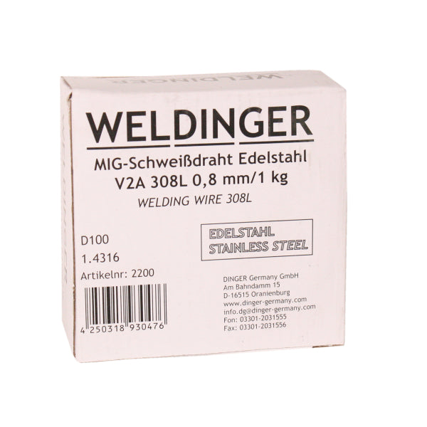 MIG V2A 0,8 mm 1,0 kg Edelstahlschweißdraht 308L 1.4316 WELDINGER - Plattners Schweiss Shop