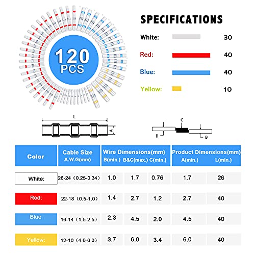 Kuject Lötverbinder, 200 stk Schrumpfschlauch Set, Kabelverbinder Wasserdicht Schrumpfverbinder Quetschverbinder Stoßverbinder für Automobil, Boote - Plattners Schweiss Shop