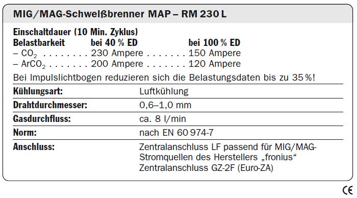 MIG MAG Brenner RM 230L kompatibel als AL 2300 Schlauchpaket von Fronius - Plattners Schweiss Shop