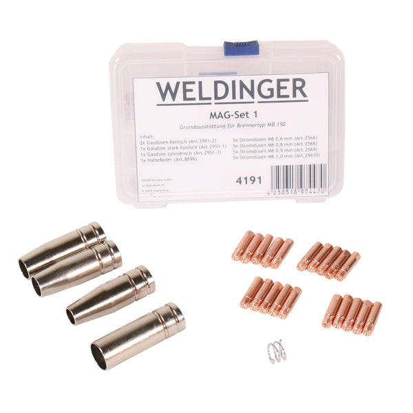 WELDINGER MAGSet 1 für MAG Schweißgarnitur Typ MB 150 (Grundausstattung 0,6 - 1,0 mm Zubehörset) - Plattners Schweiss Shop