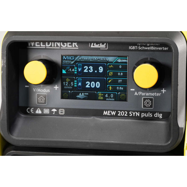 WELDINGER MEW 202 SYN puls dig 200A synergisches MIG/MAG Puls-Schweißgerät Zweirollenantrieb - Plattners Schweiss Shop